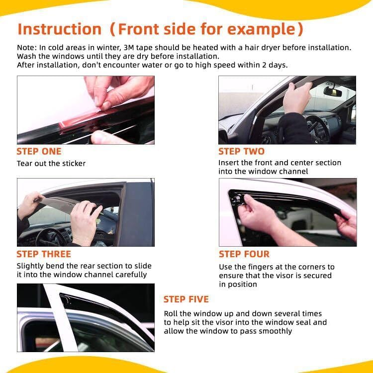 PLDDE Rain Guards Compatible with 2019-2025 Chevy Blazer, Front+Rear Smoke Tint Tape-On Side Window Visor Wind Deflector Vent Visors Car Accessories 4pcs - Image 5